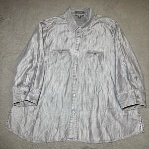 Foxcroft Top Womens 16W Black Shaped Fit Long Sleeve Button Pocket‎ Tencel
